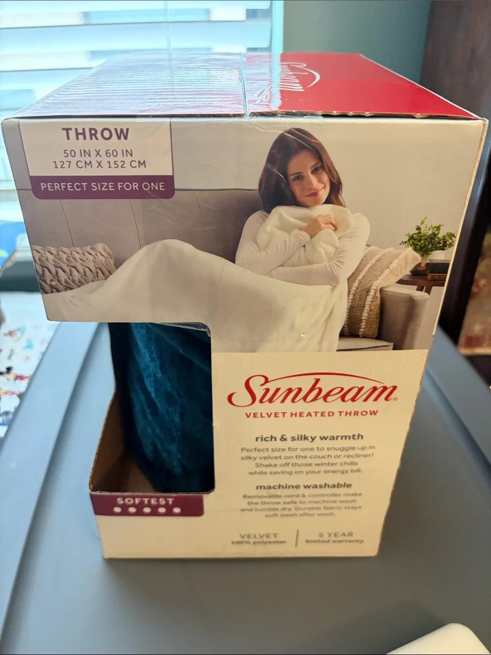Sunbeam Velvet Heated Throw in Dark Blue